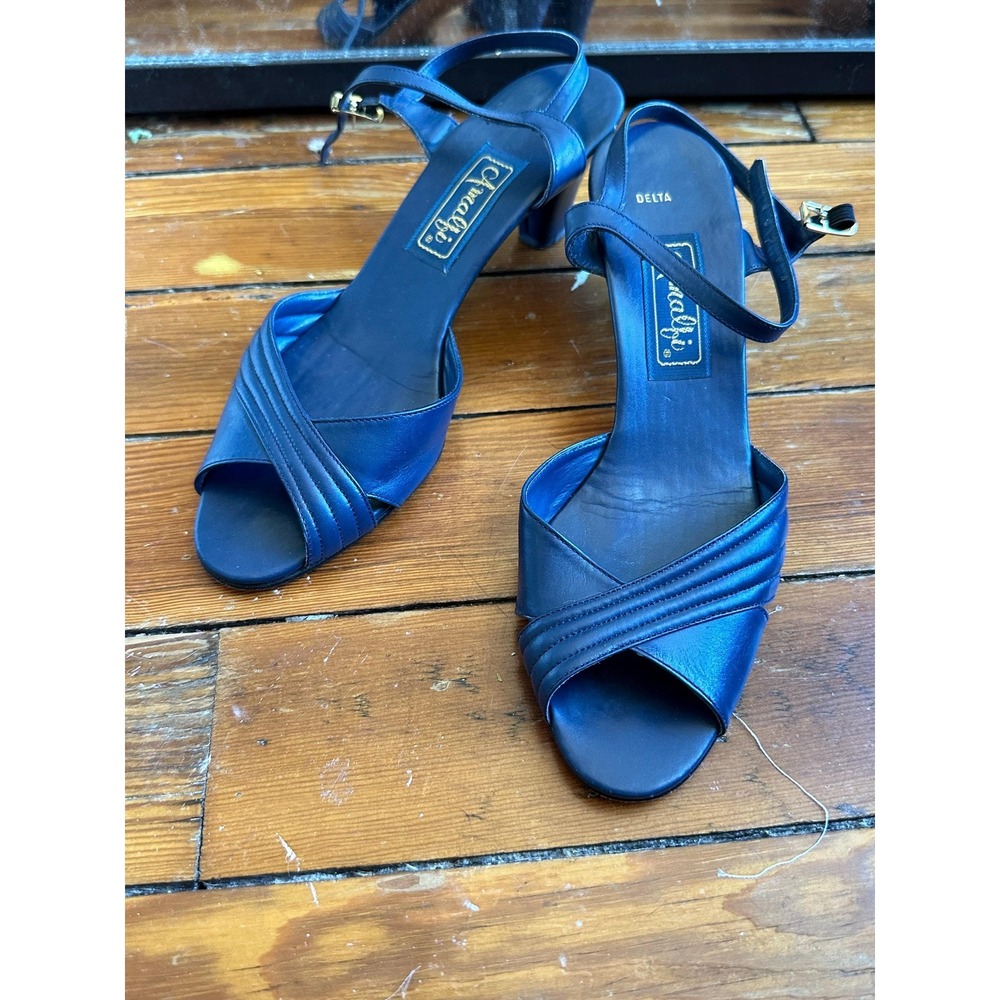 Vintage Amalfi Navy Blue Leather Heels - 1960s 'Delta'